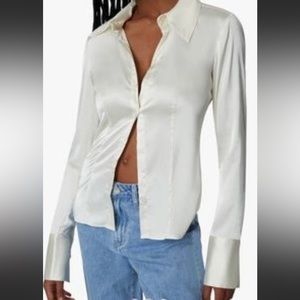 Weworewhat Danielle Bernstein satin princess seam button down